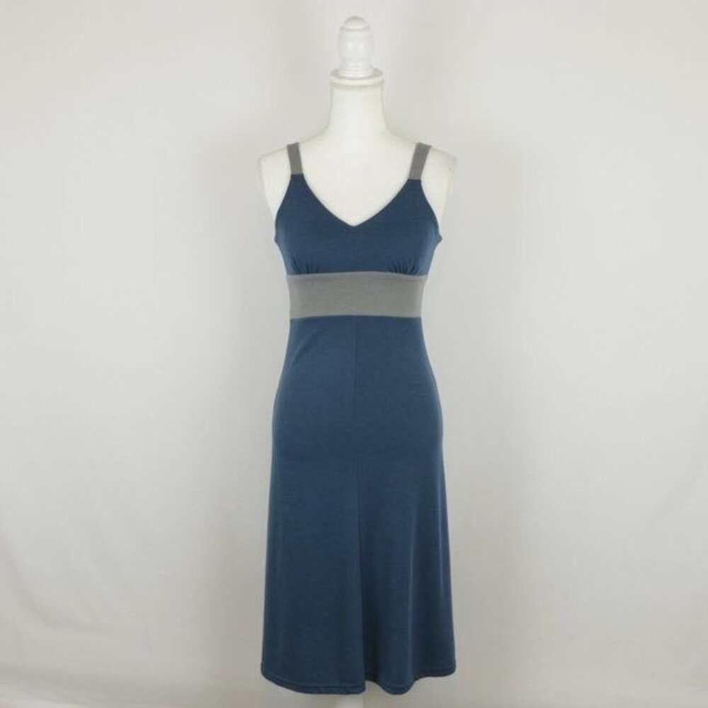 Kuhl Women's XS Blue Gray Color Block V-Neck Sleeveless Knit Knee Length Dress